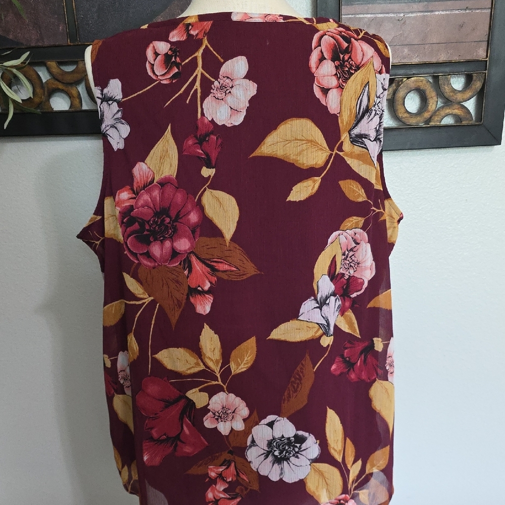CJ Banks Maroon and Mustard Floral Blouse - Picture 3 of 5